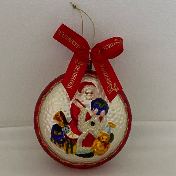 Vintage Waterford Christmas Ornament Blown Glass Two Sided Santa Claus Globe Toy - Picture 1 of 14